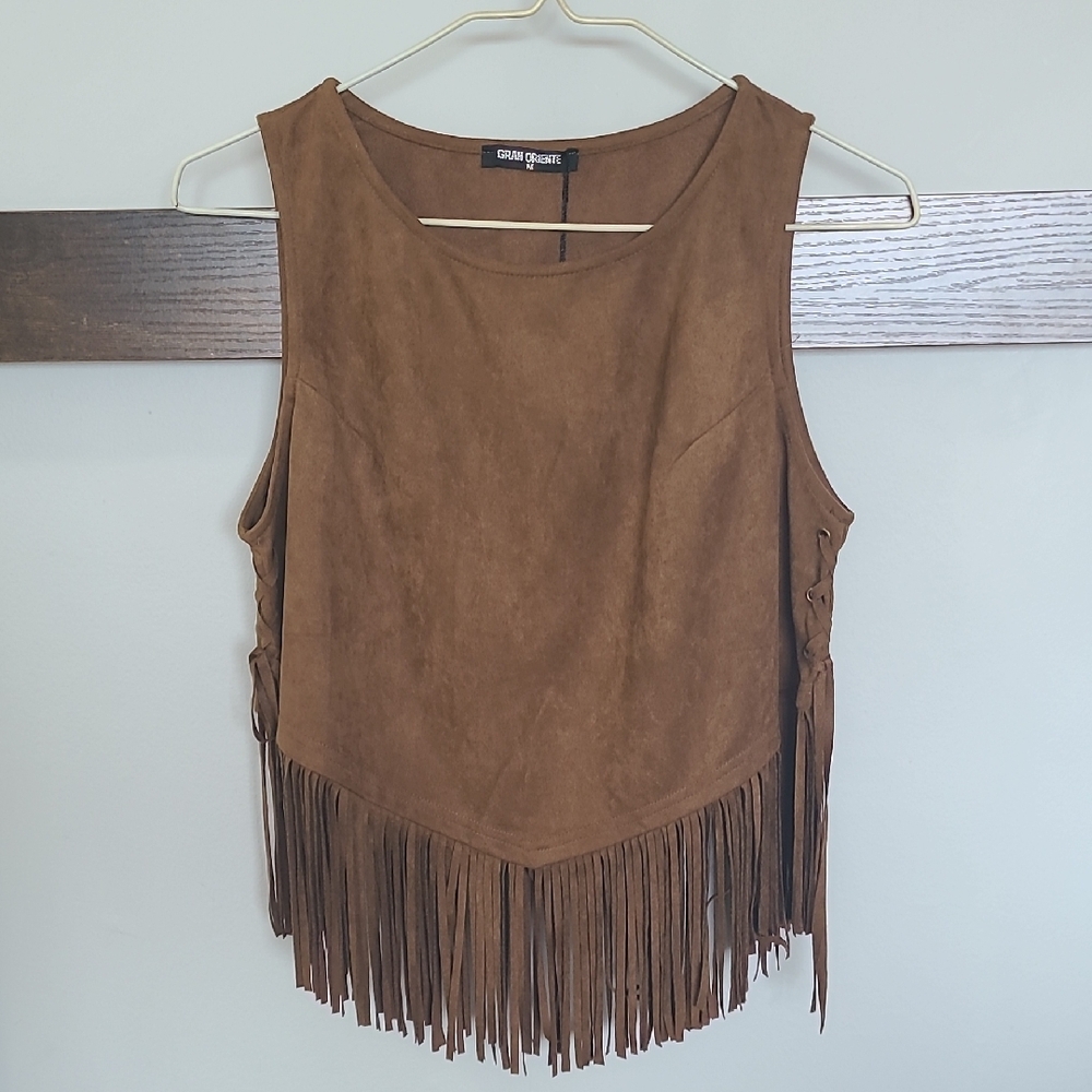 Urban Outfitters Brown Asymmetrical Crop Tank Top